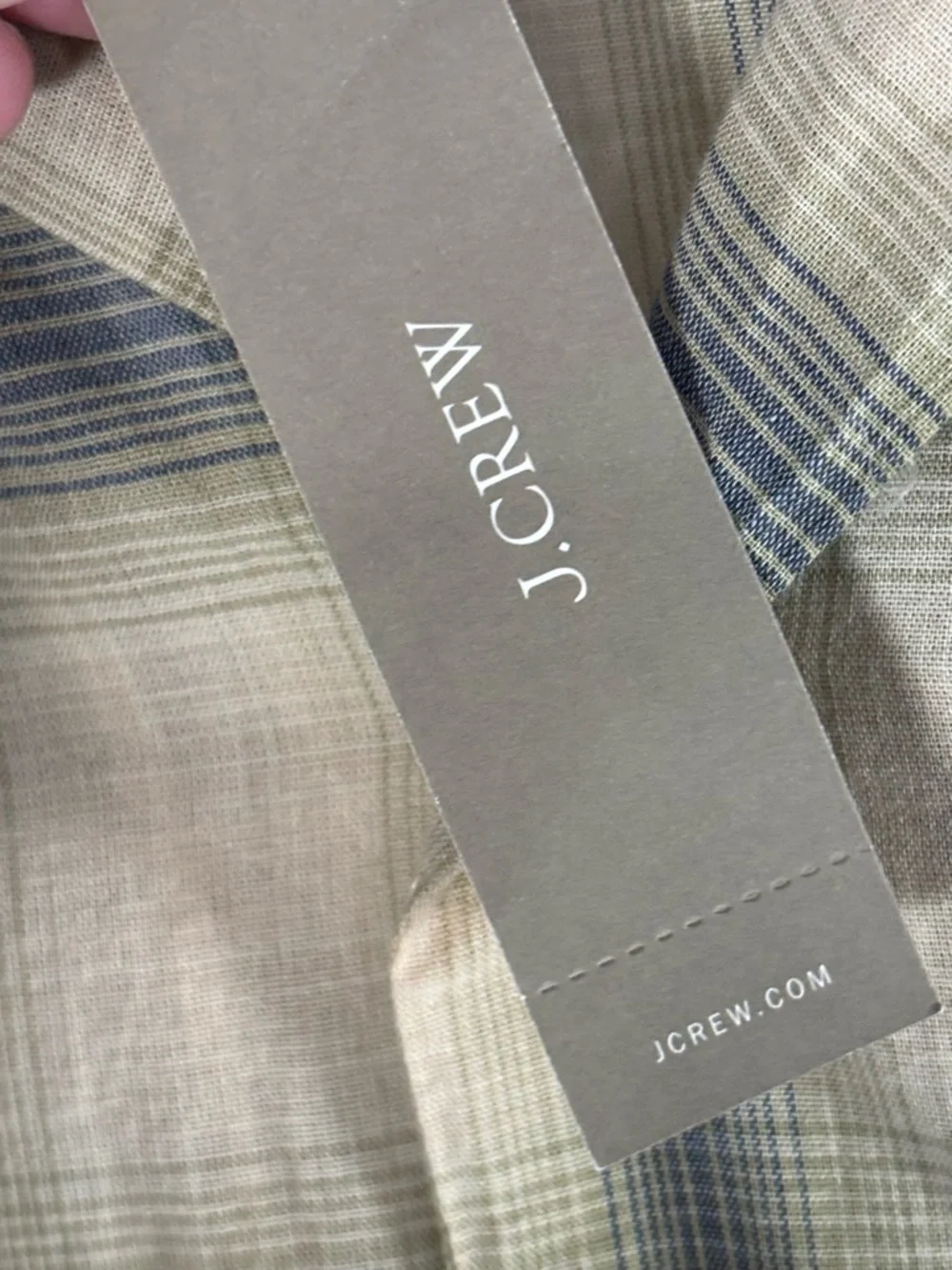 NWT JCREW Men's Short Sleeve Cotton Button-Up Shirt in Beige Plaid Size Small